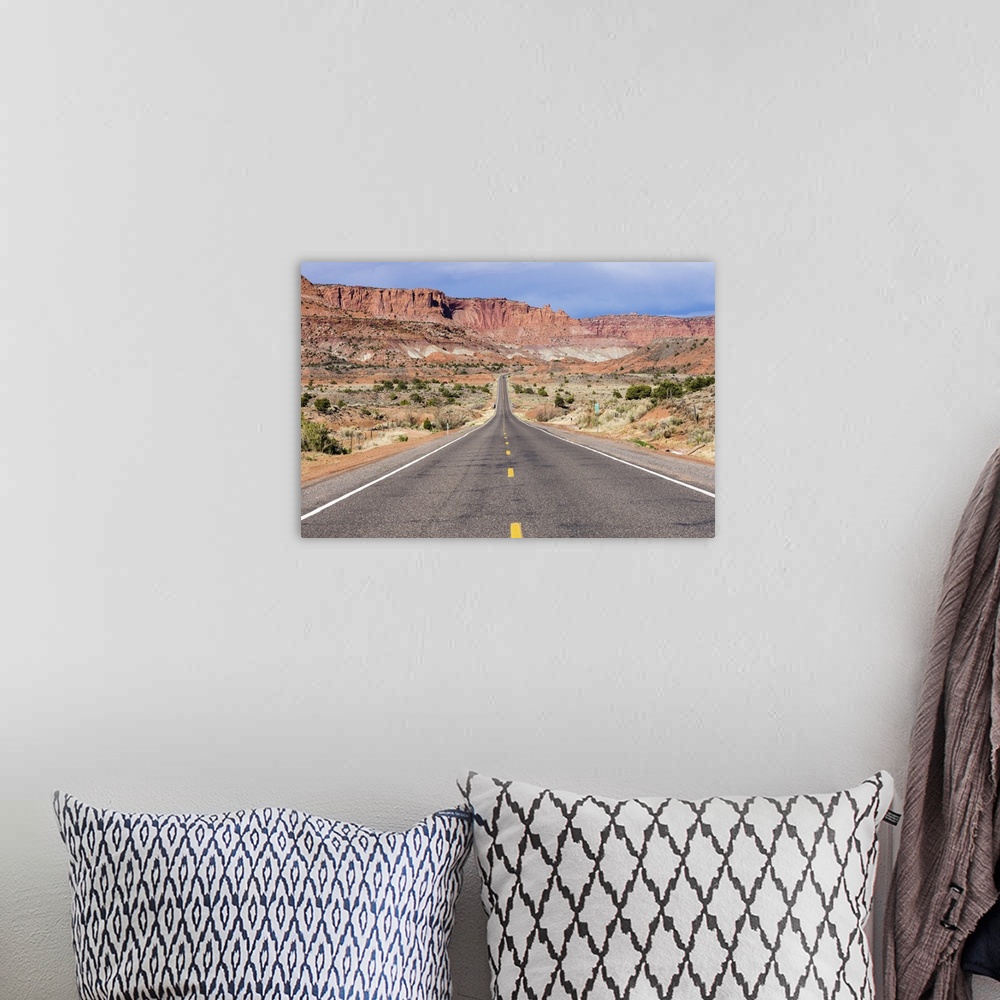 A bohemian room featuring Scenic State Route 24 Running Through Capitol Reef National Park Near Torrey, Utah
