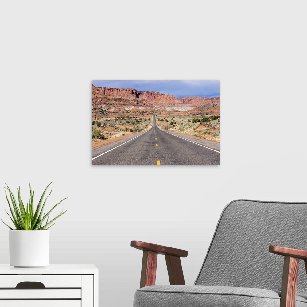 A modern room featuring Scenic State Route 24 Running Through Capitol Reef National Park Near Torrey, Utah