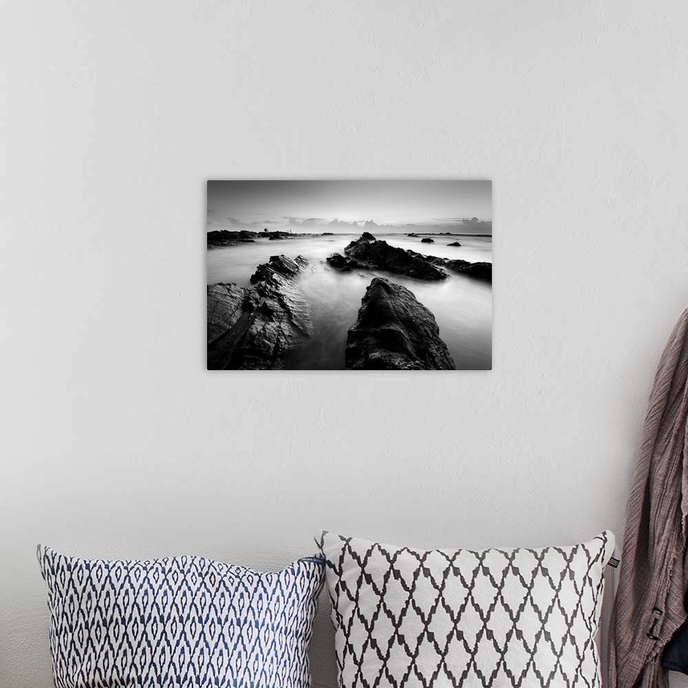 A bohemian room featuring Long exposure seascape in black and white.
