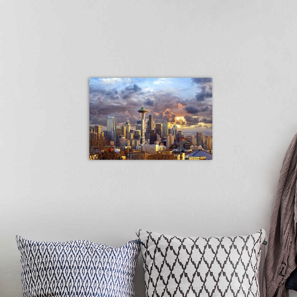 A bohemian room featuring Seattle Skyline At Sunset, WA