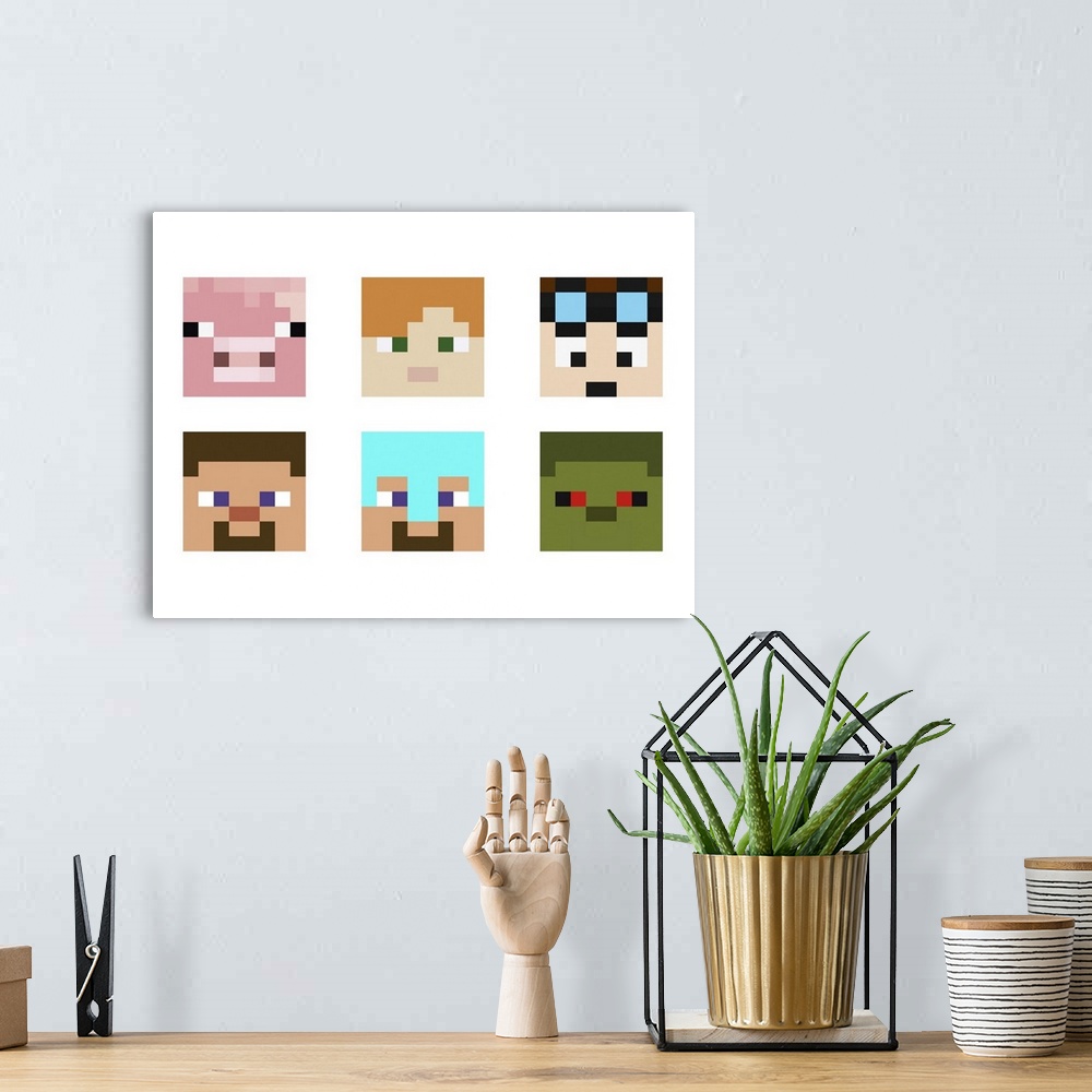 A bohemian room featuring Set of pixel avatars. Originally vector illustration.