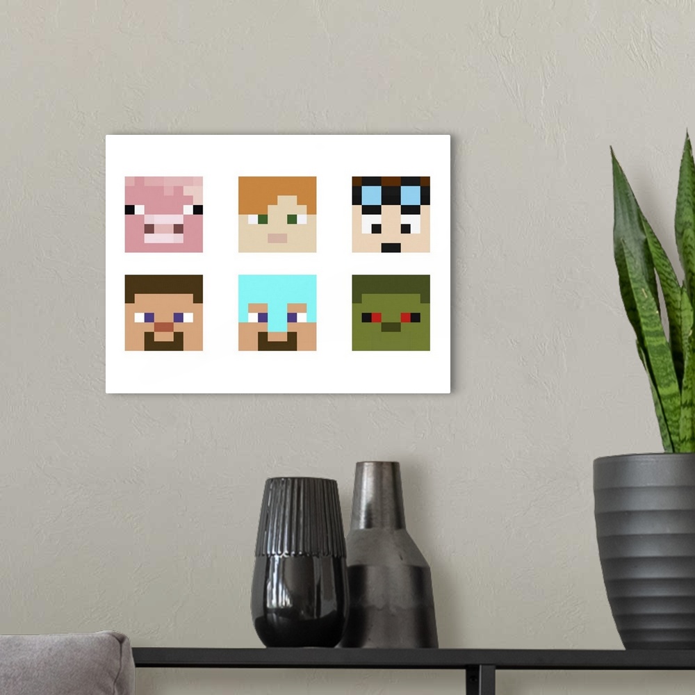 A modern room featuring Set of pixel avatars. Originally vector illustration.