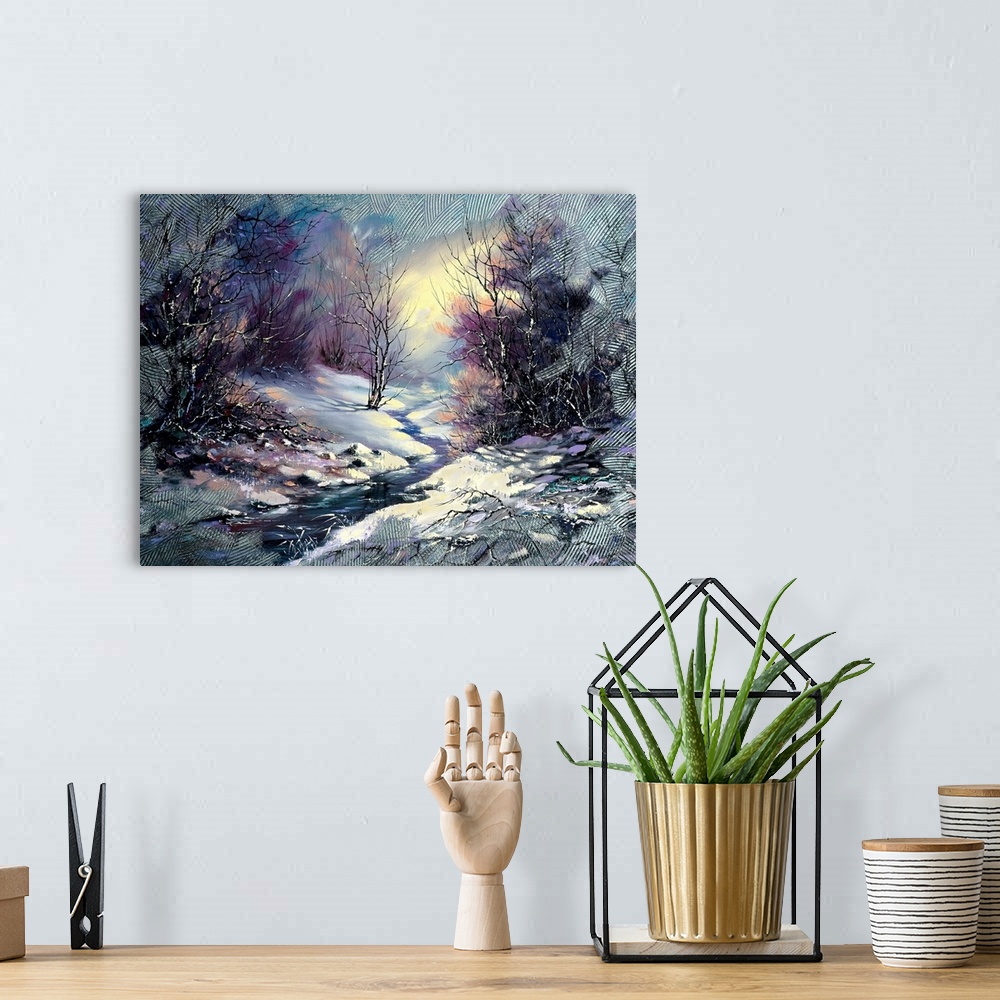 A bohemian room featuring Landscape With Winter Wood Small River