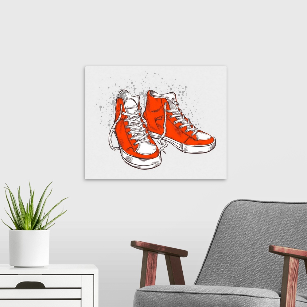 A modern room featuring Hand-drawn sneakers. Vector illustration.