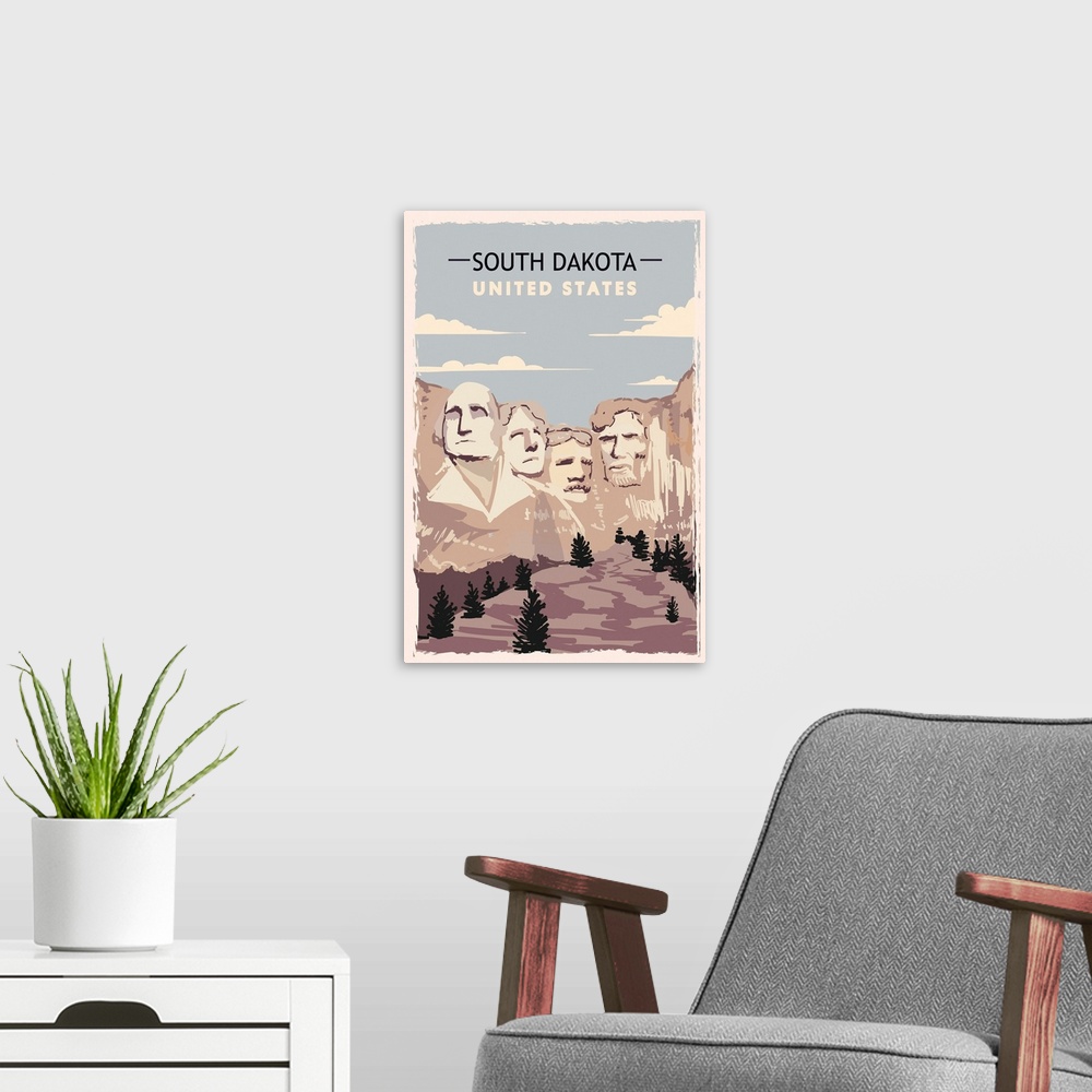 A modern room featuring South Dakota Modern Vector Travel Poster