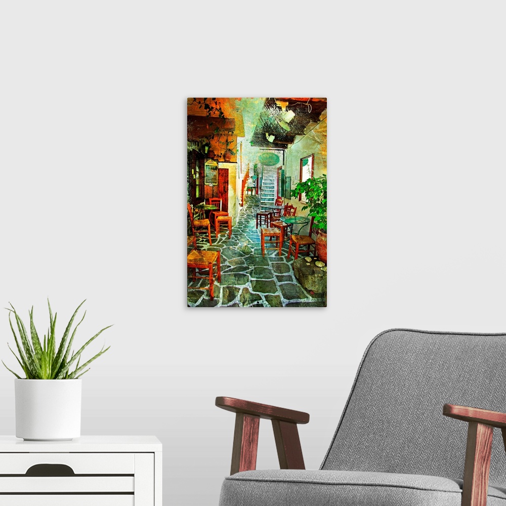 A modern room featuring streets with tavernas (pictorial Greece series)