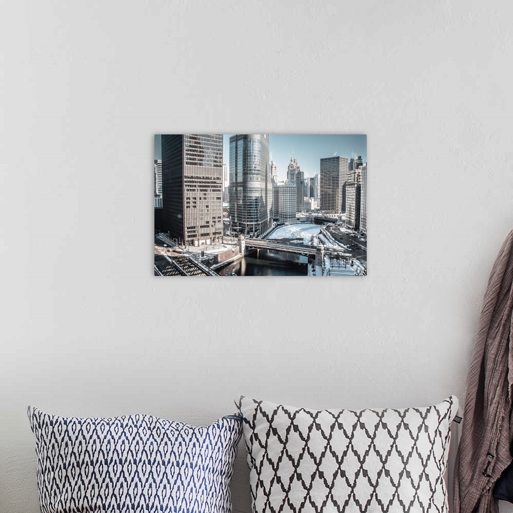 A bohemian room featuring Stunning Cityscape Of Downtown Chicago, Illinois In Winter