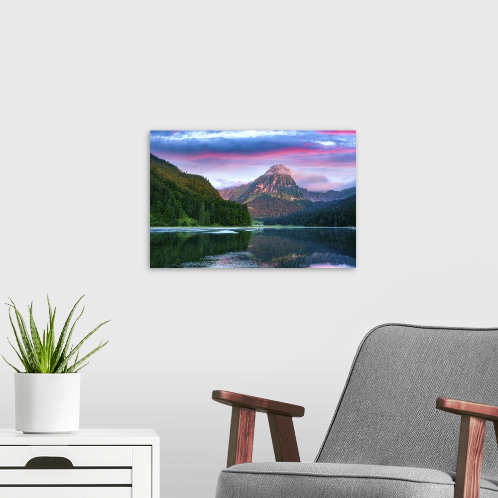 A modern room featuring Summer Morning On Swiss Lake Obersee