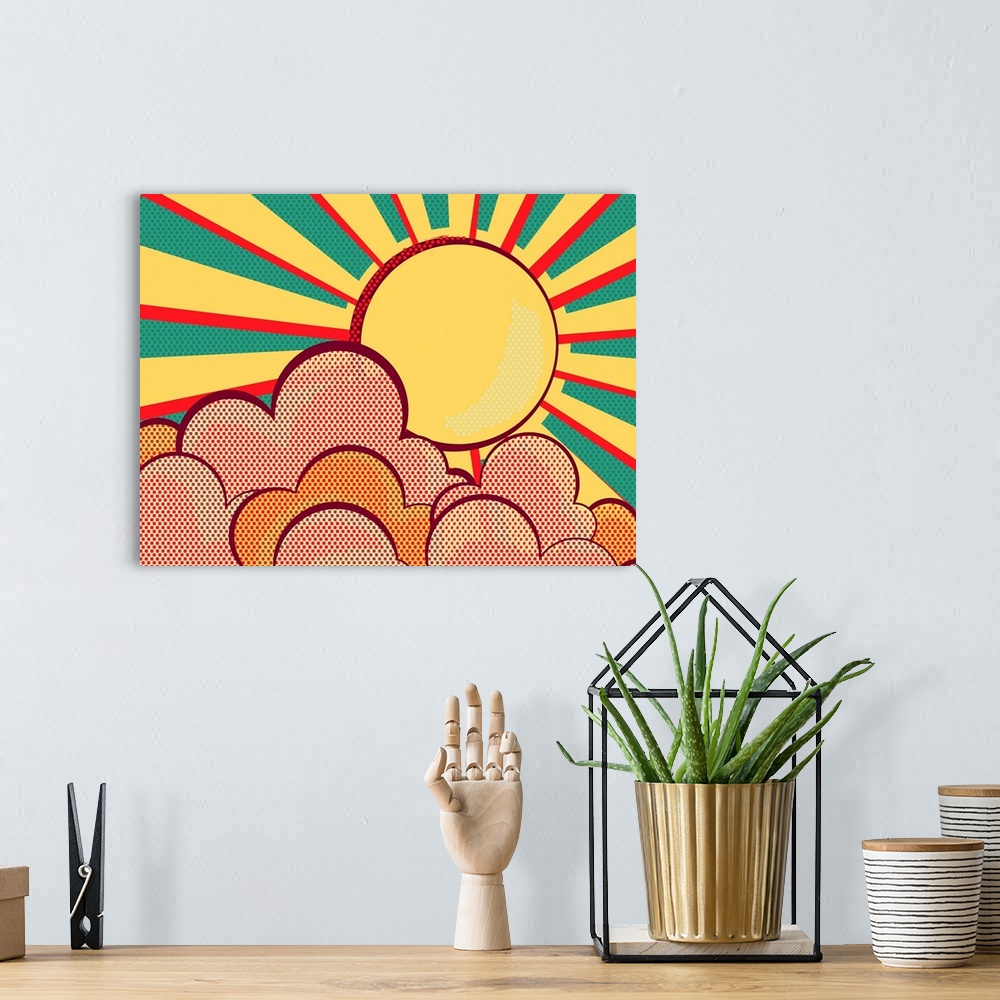 A bohemian room featuring Sun And Blue Sky With Beautifull Clouds.retro Image