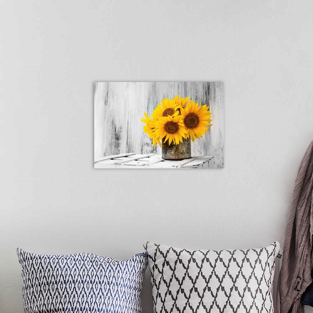 A bohemian room featuring Background Still Life Flower Sunflower Wooden White Vintage