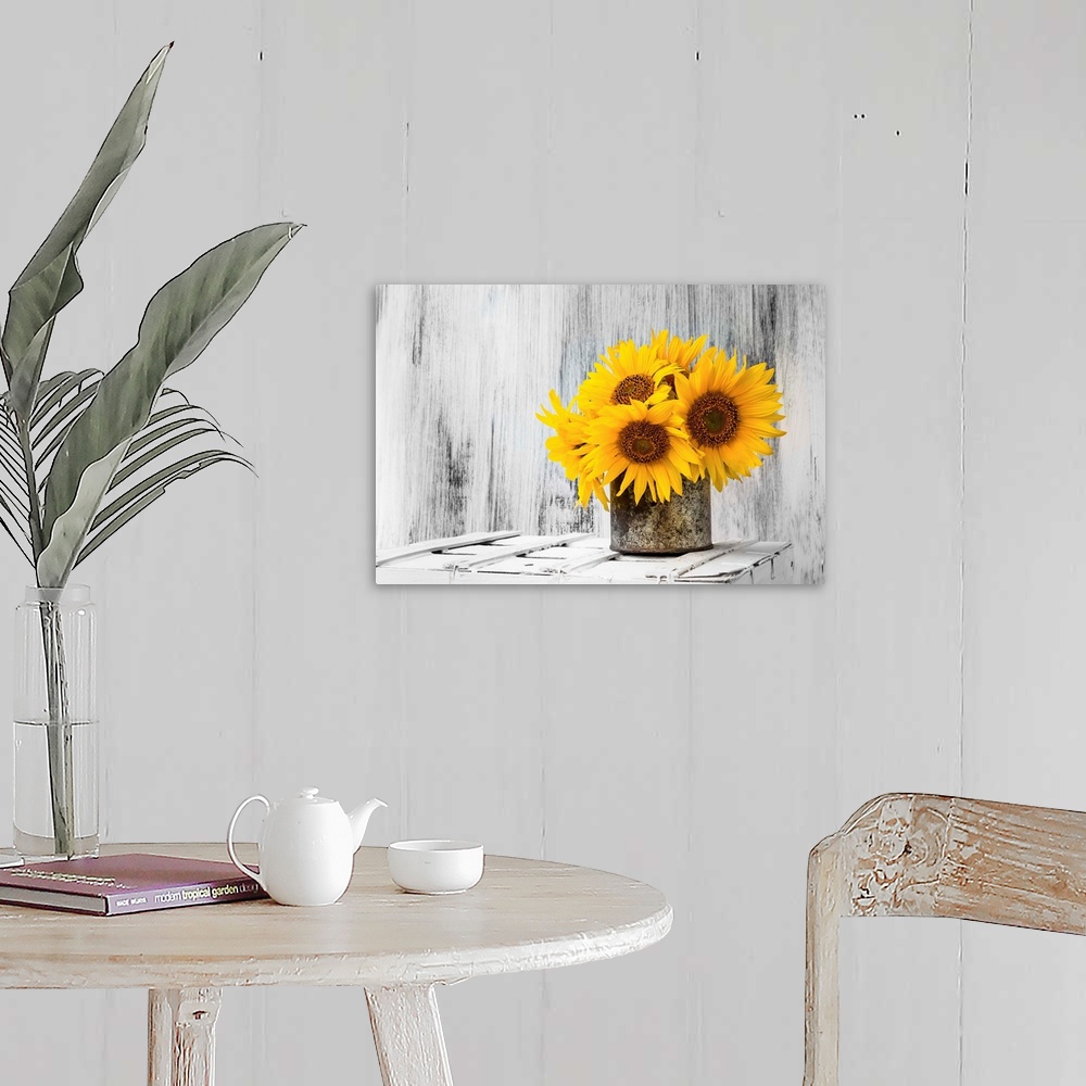 A farmhouse room featuring Background Still Life Flower Sunflower Wooden White Vintage