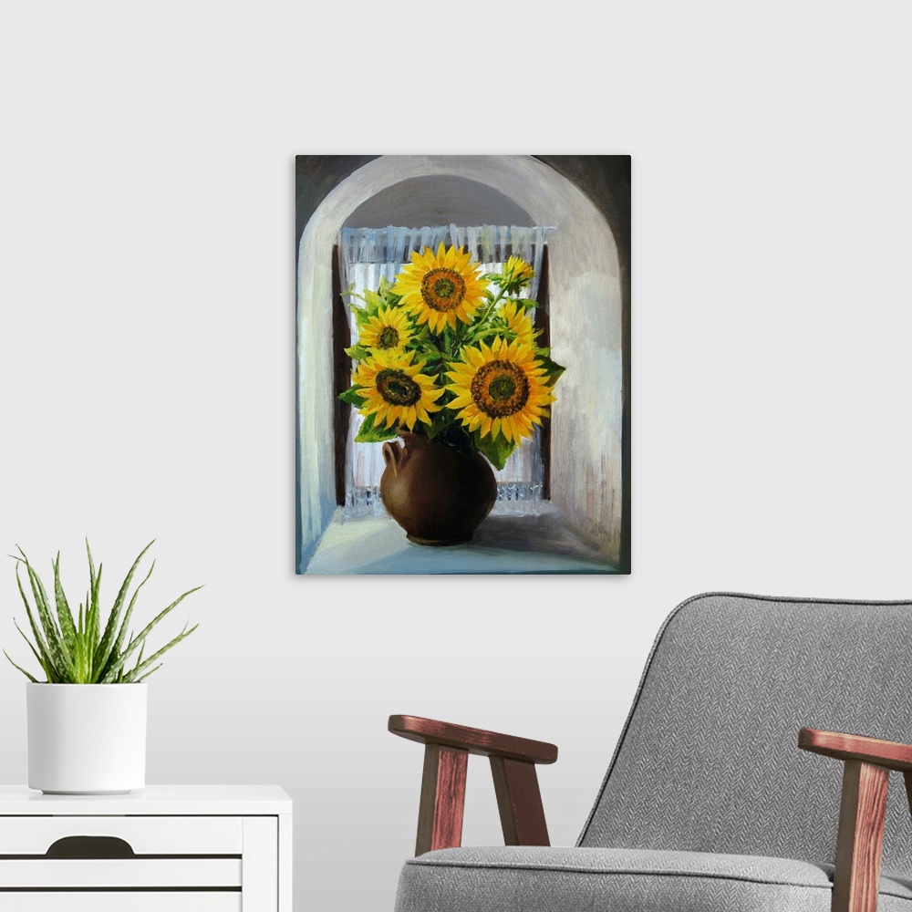 A modern room featuring Sunflowers on The Window