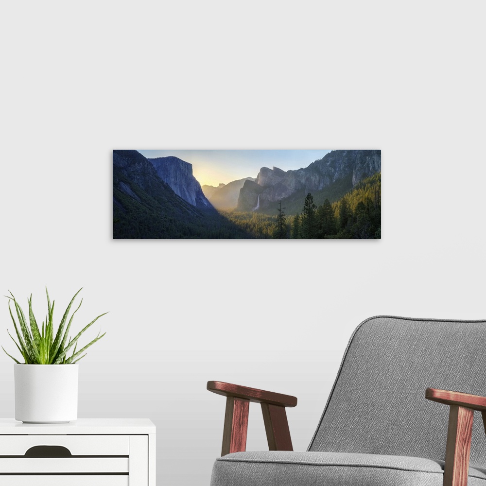 A modern room featuring Sunrise At The Tunnel View In Yosemite National Park, California