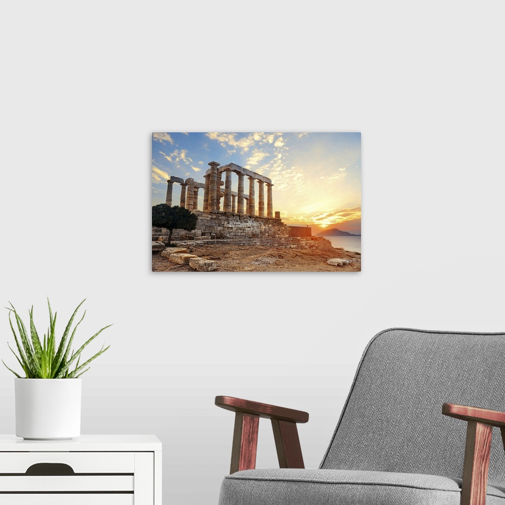 A modern room featuring Sunset At Temple Of Poseidon Near Athens, Greece