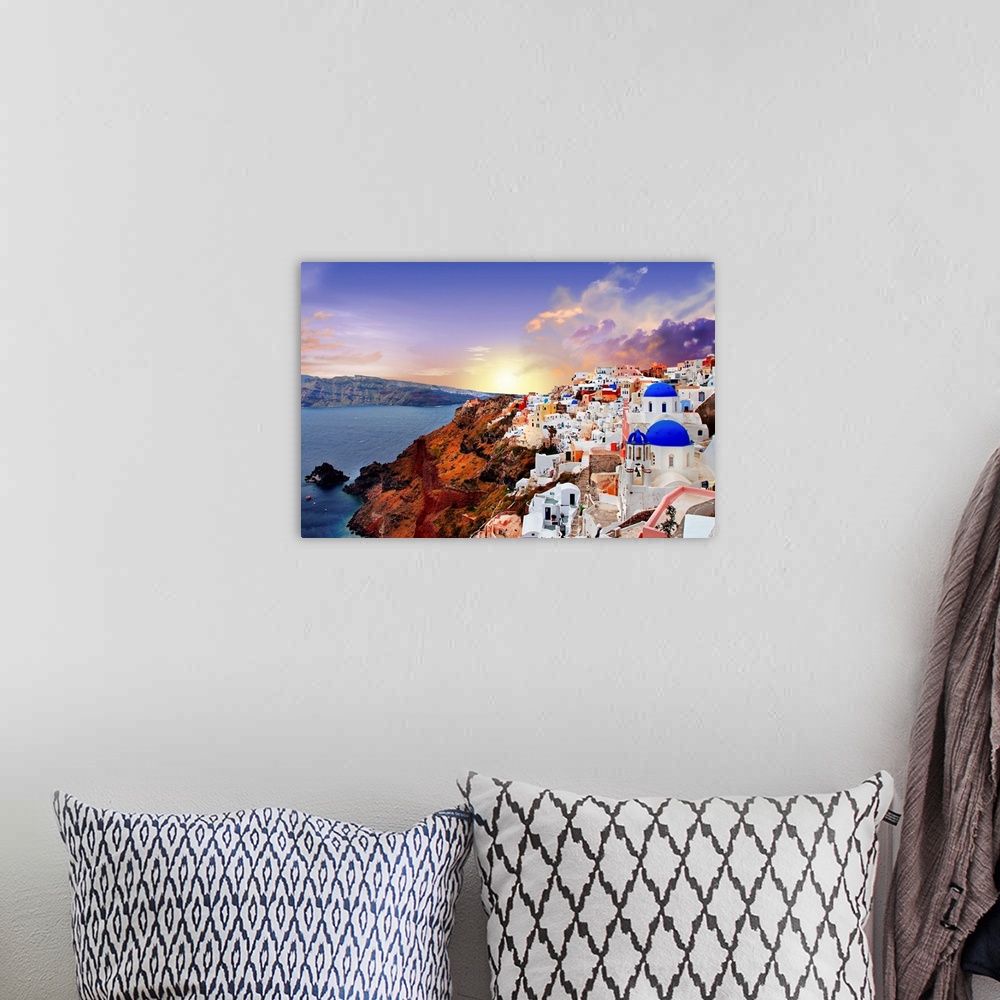 A bohemian room featuring Sunset over Santorini.