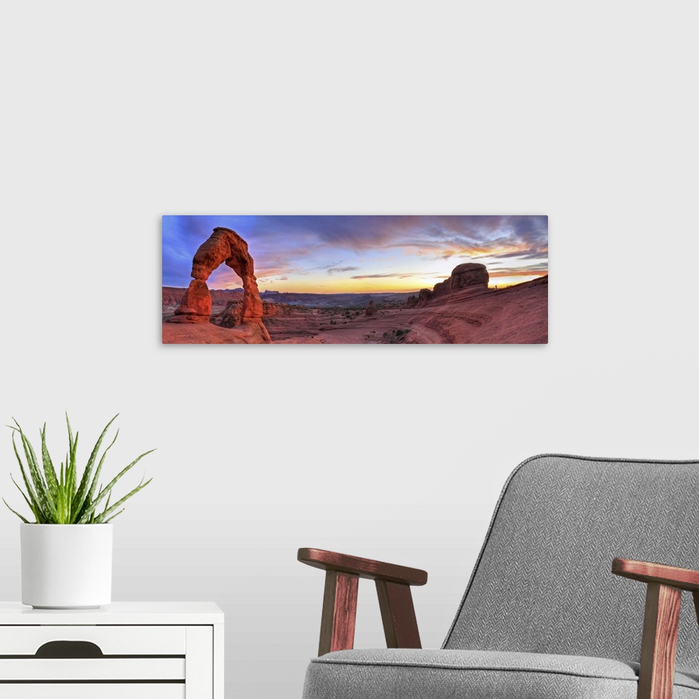 A modern room featuring Sunset Panoramic View Of Famous Delicate Arch In Arches National Park In Moab, Utah
