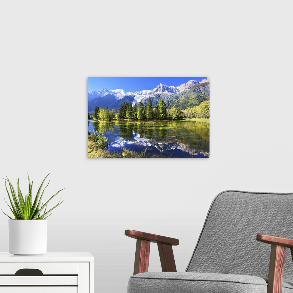 A modern room featuring Swiss Mountain And Lake Scenery
