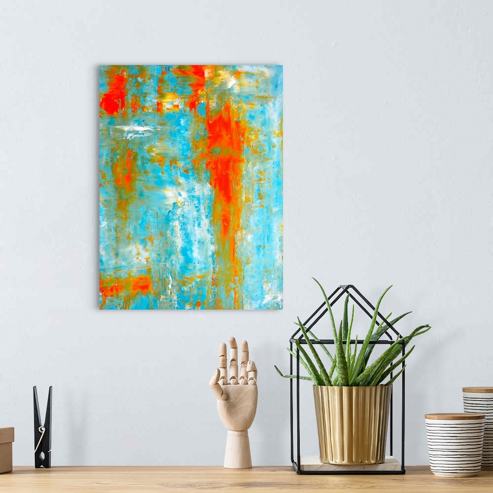 A bohemian room featuring This teal and orange artwork is the perfect choice for any room or project in need of a trendy ab...