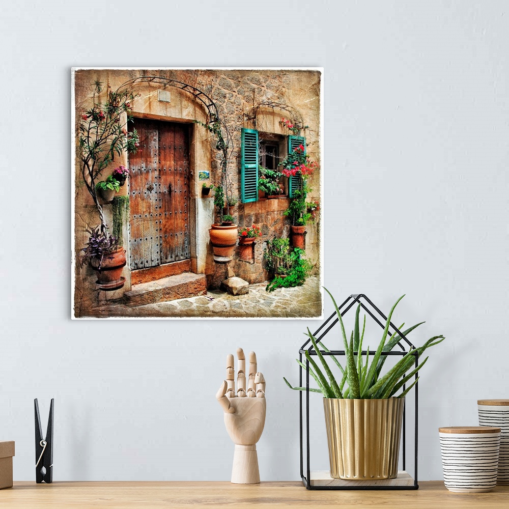 A bohemian room featuring charming streets of old mediterranean towns