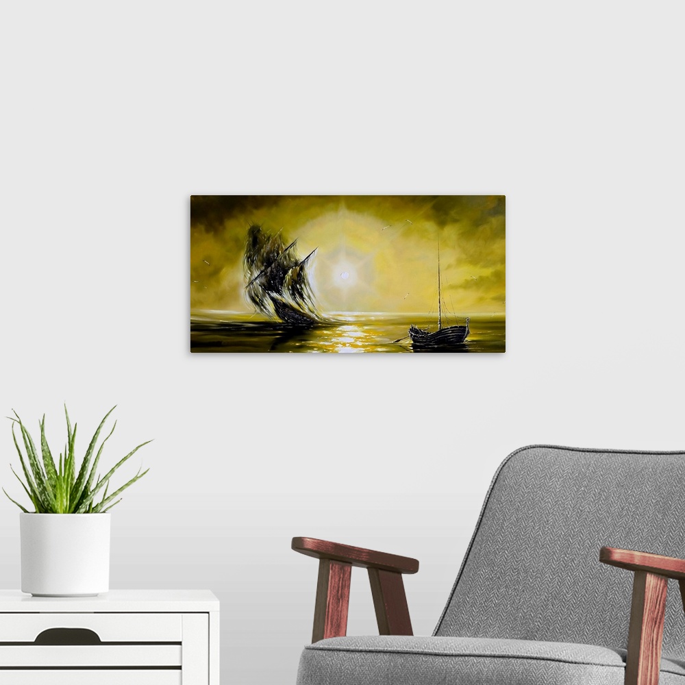 A modern room featuring The flying Dutch against the coming sun