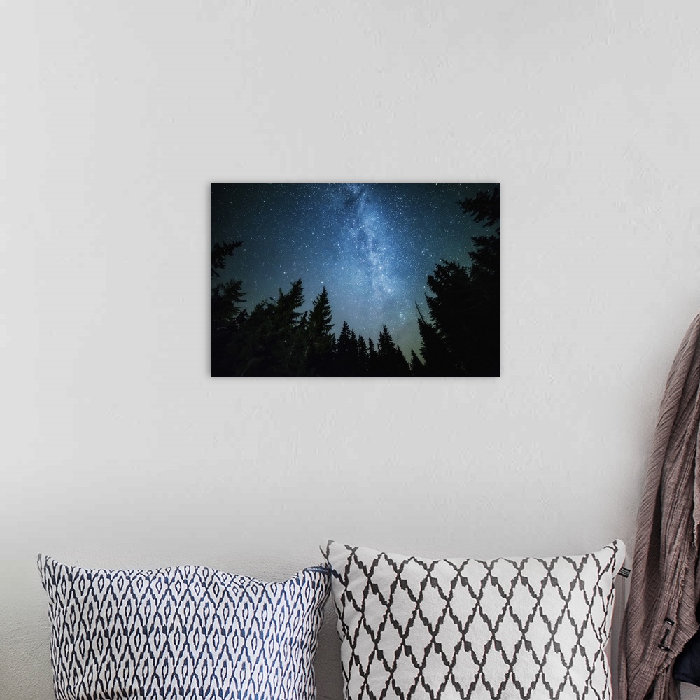 A bohemian room featuring The Milky Way rises over the pine trees.