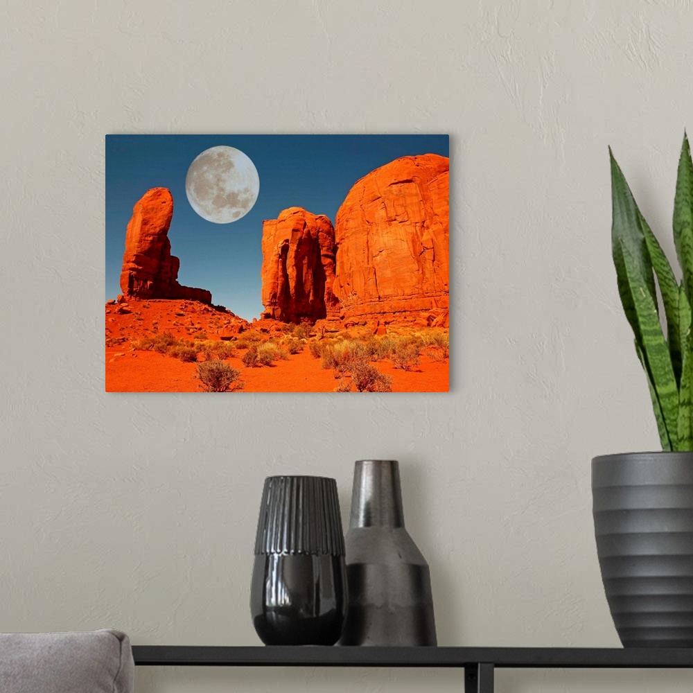 A modern room featuring Moon Over Monument Valley, Arizona.