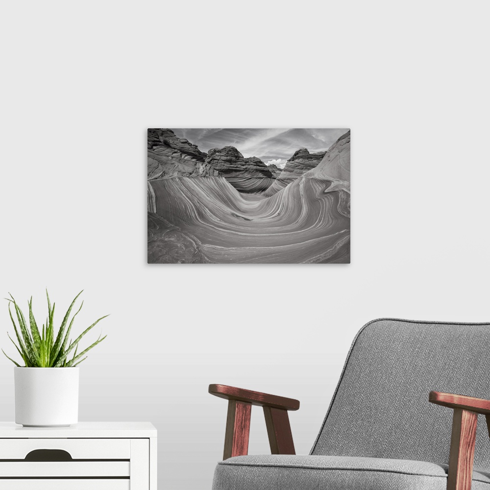 A modern room featuring The Wave In Black And White