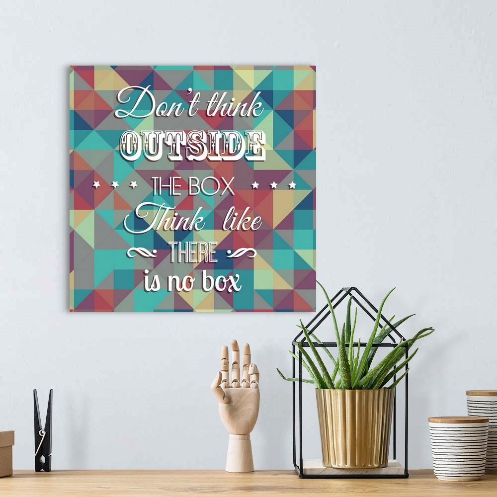A bohemian room featuring Inspirational quote on a geometric design background