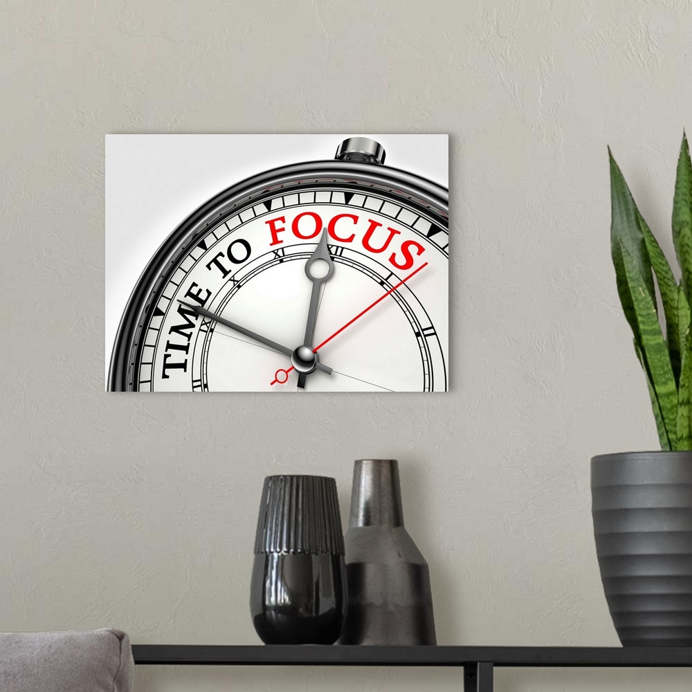 A modern room featuring Time To Focus Clock