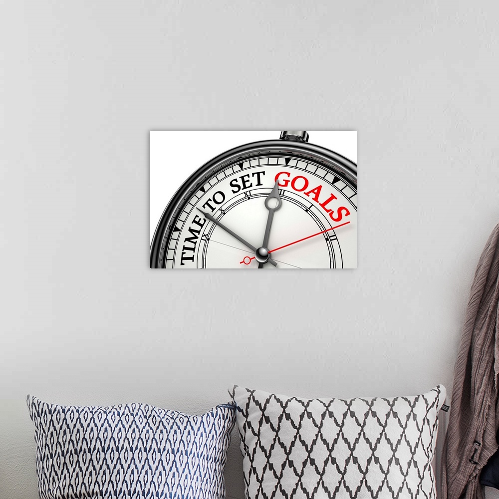 A bohemian room featuring Time To Set Goals Clock