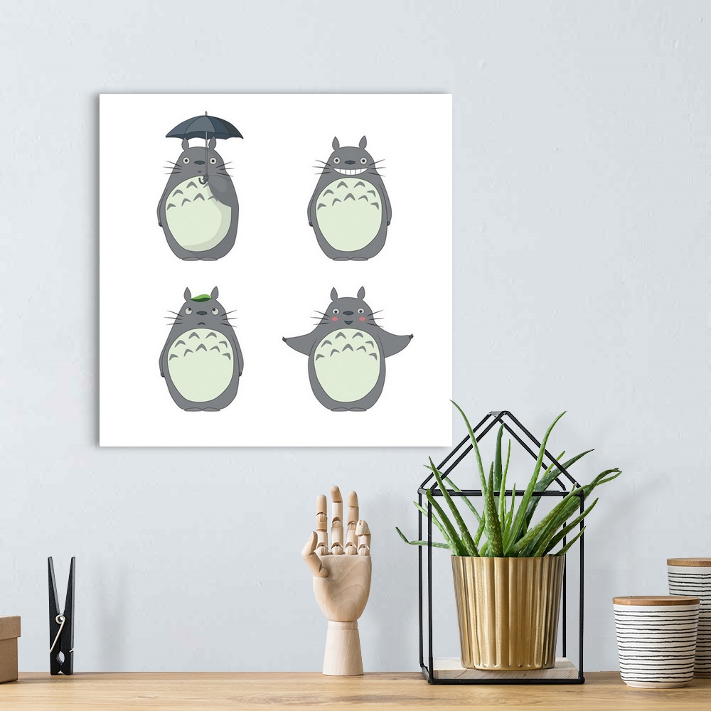 A bohemian room featuring Totoro icons. Originally a vector graphic illustration.