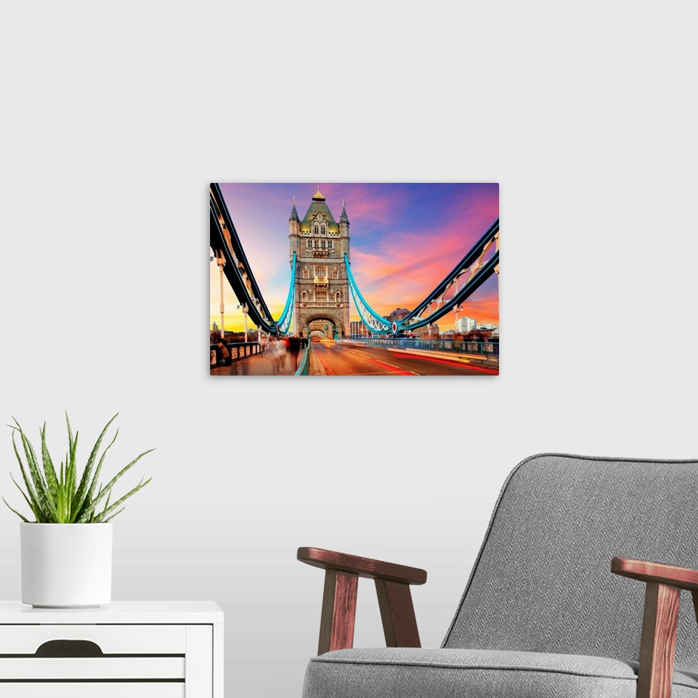 A modern room featuring Tower bridge - London at sunset, UK