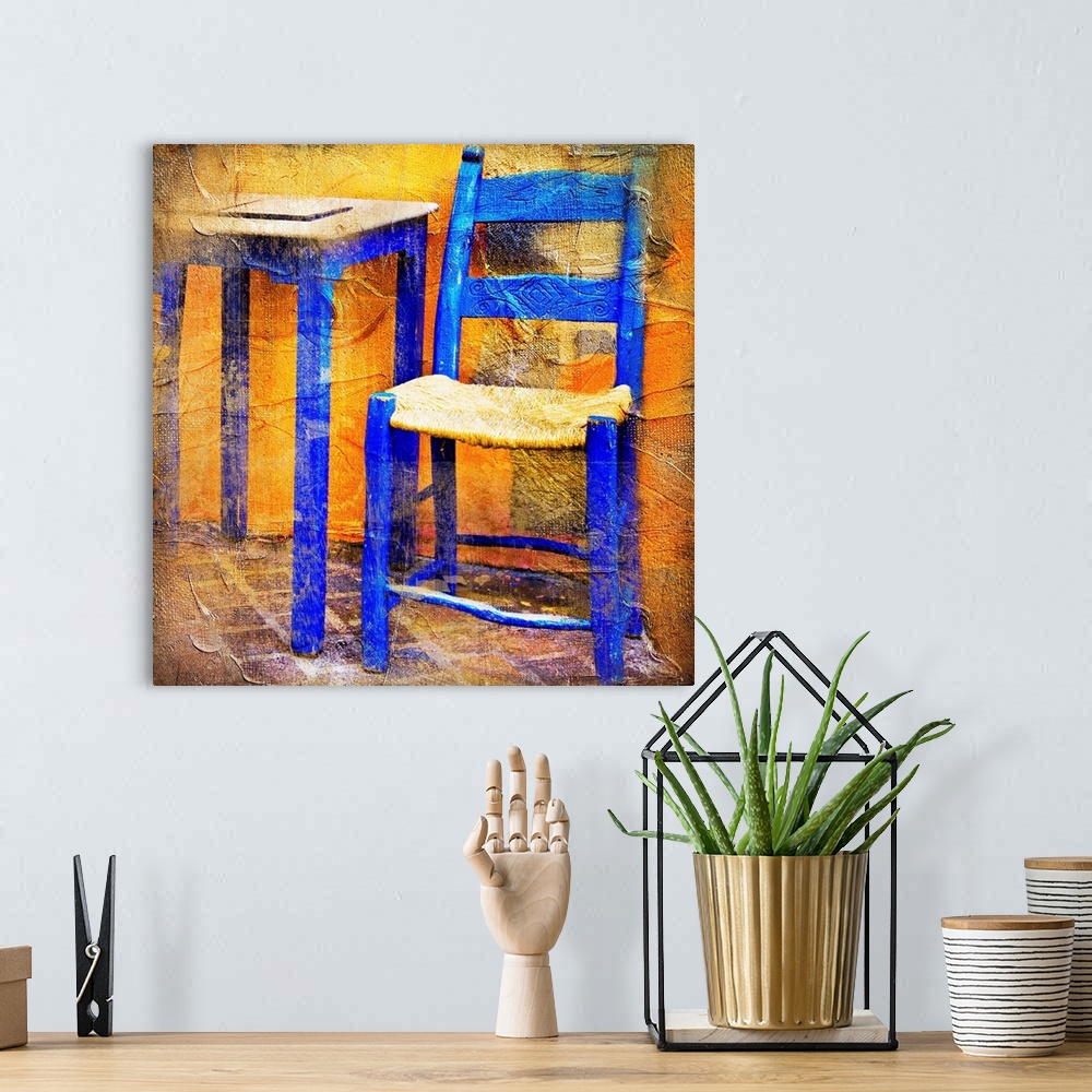 A bohemian room featuring traditional Greece details -painting style series