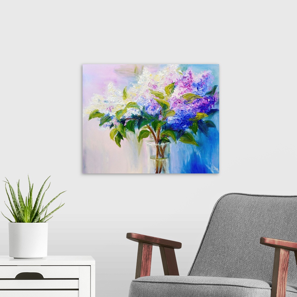A modern room featuring Tulips, oil painting on canvas