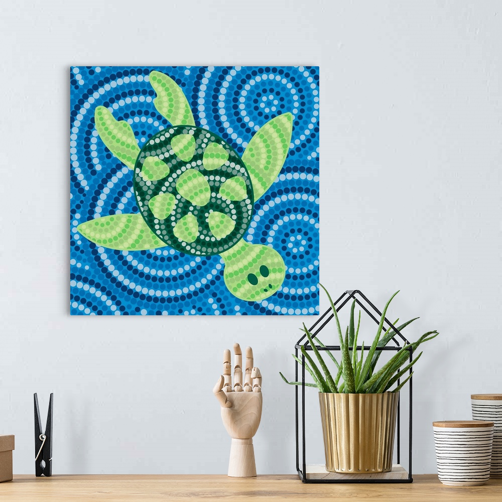 A bohemian room featuring Turtle - Aboriginal Dot Painting