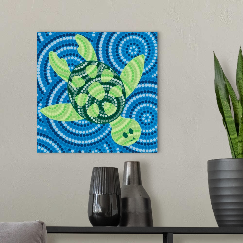 A modern room featuring Turtle - Aboriginal Dot Painting