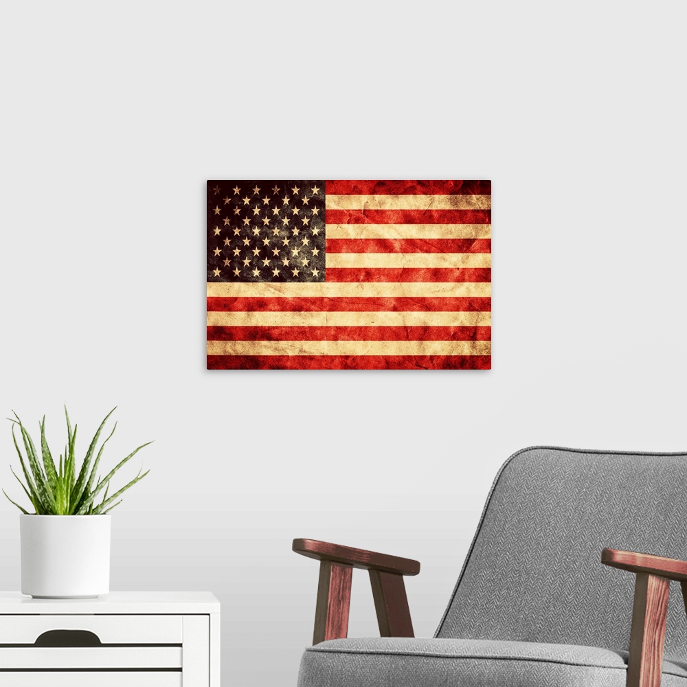 A modern room featuring United States Of America Flag in a grunge style.