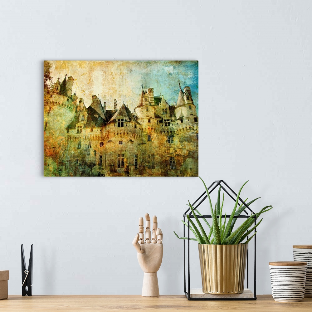A bohemian room featuring Usse - fairy castle Loire' valley- picture in painting style