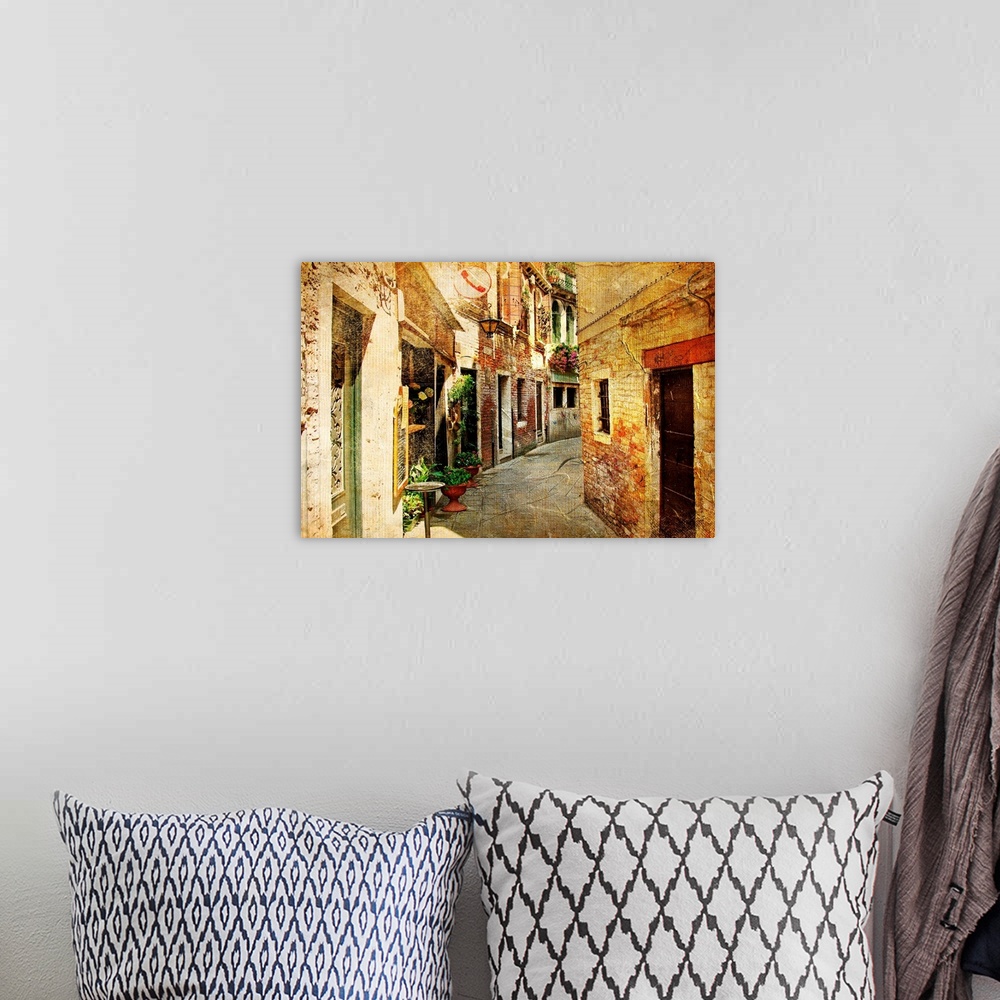 A bohemian room featuring Venetian streets  - artwork in painting style