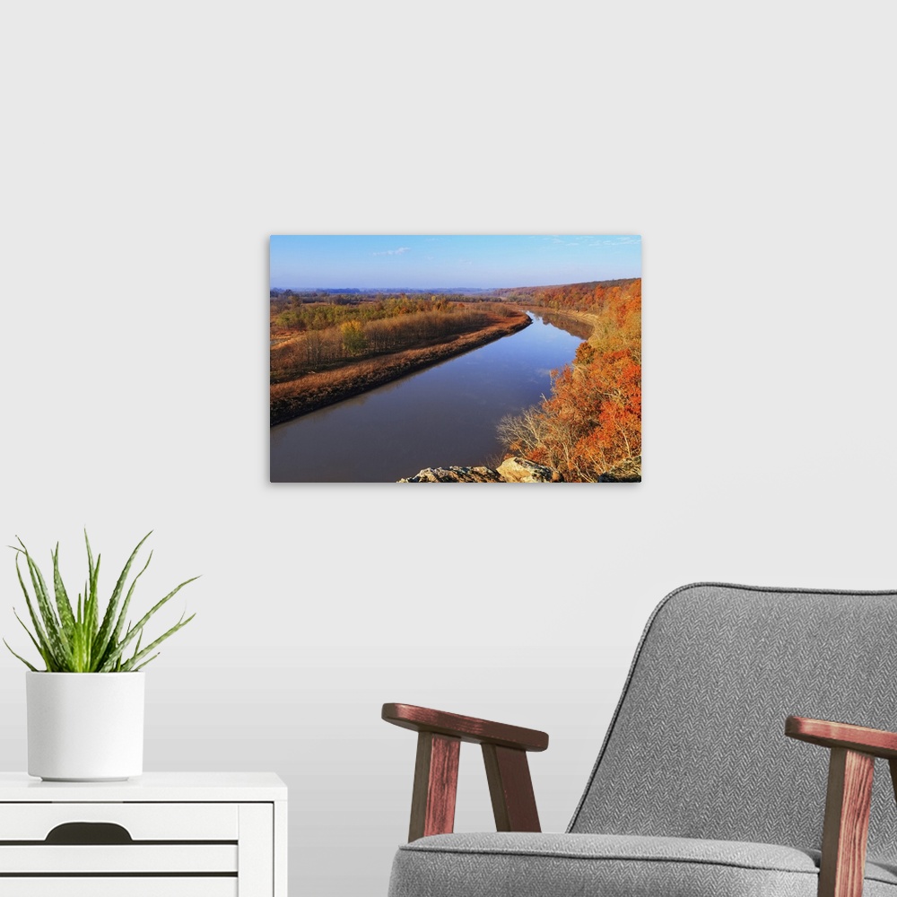 A modern room featuring View Of The Osage River During The Autumn Season