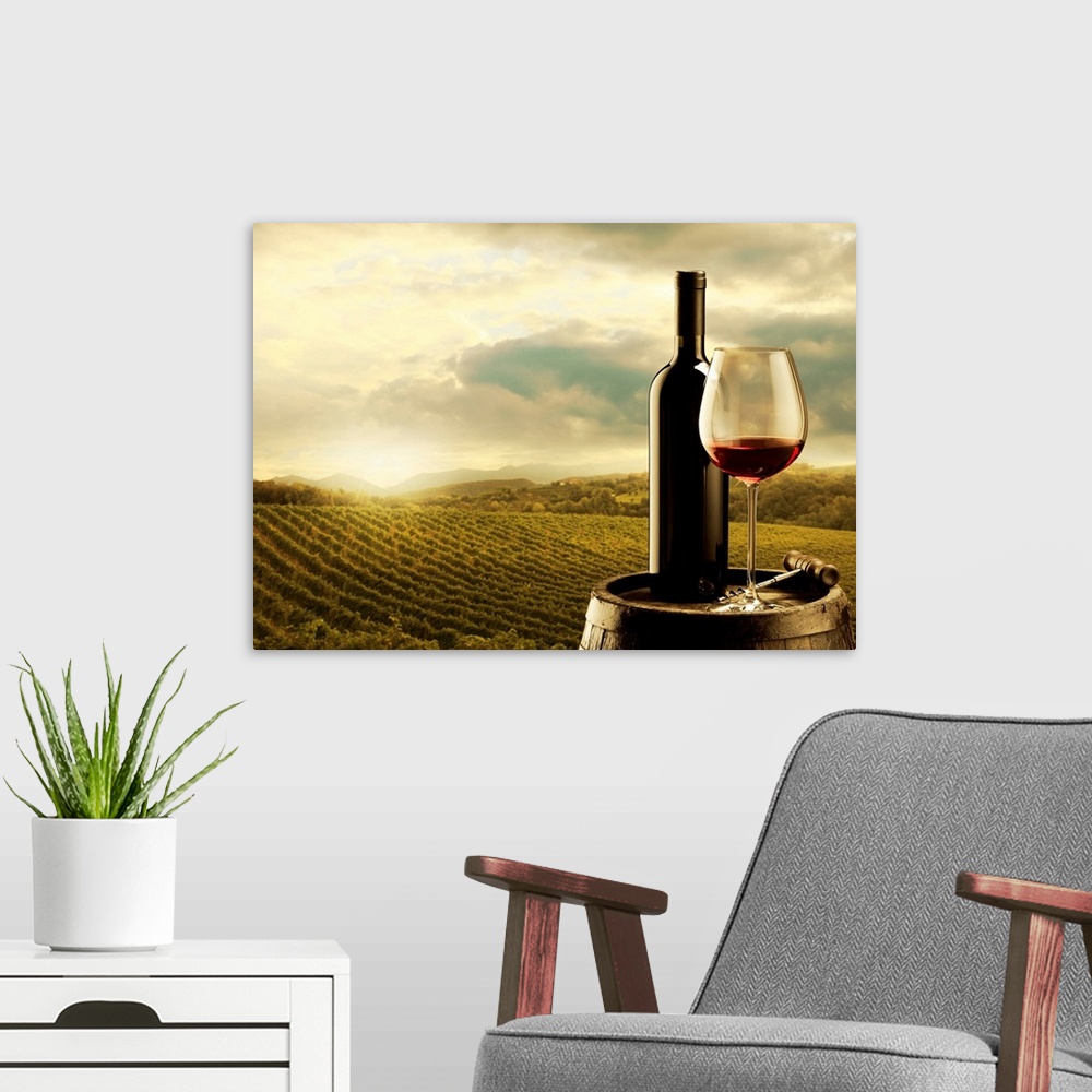 A modern room featuring Vineyard At Sunset