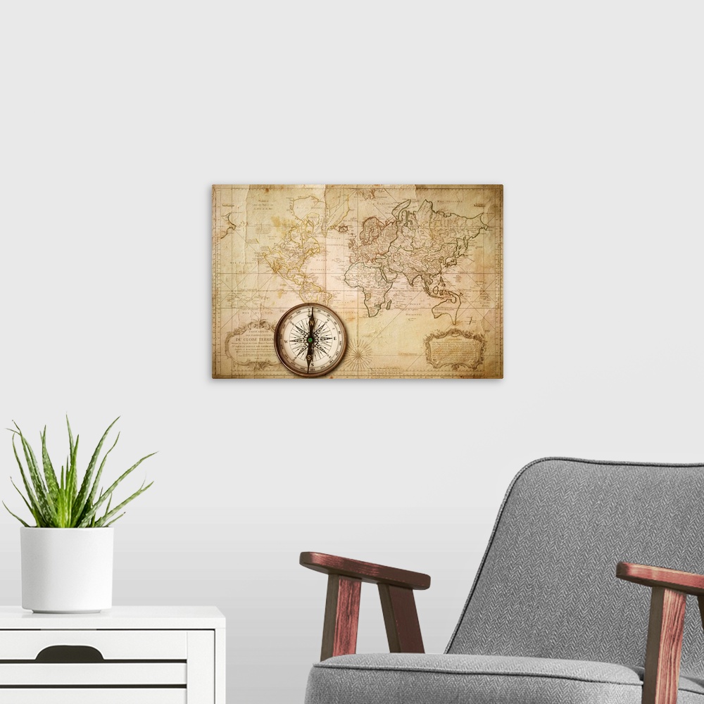 A modern room featuring Old Map