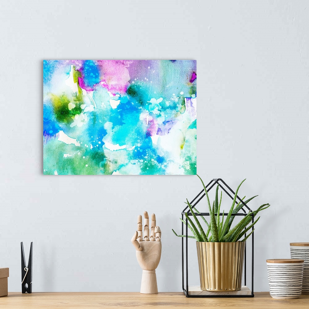 A bohemian room featuring Vivid abstract ink painting on grunge paper texture