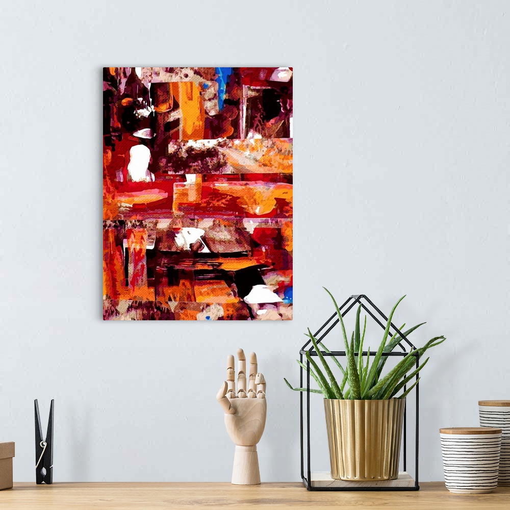 A bohemian room featuring abstract painting