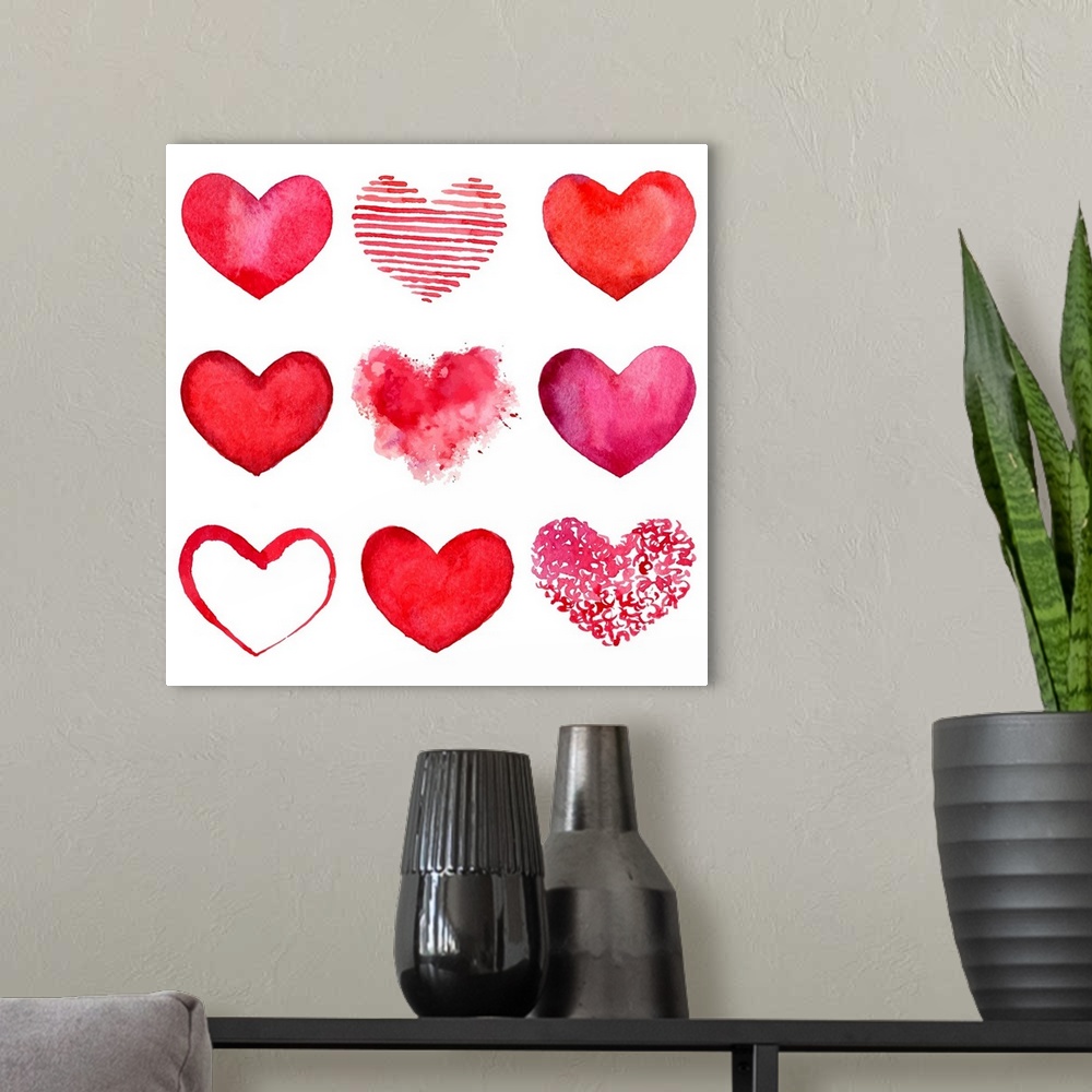 A modern room featuring Watercolor hearts