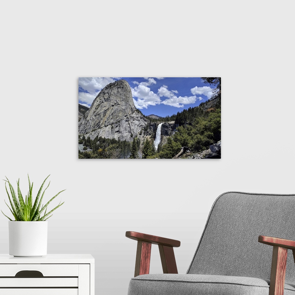 A modern room featuring Waterfalls And Mountains Of Yosemite Valley, California