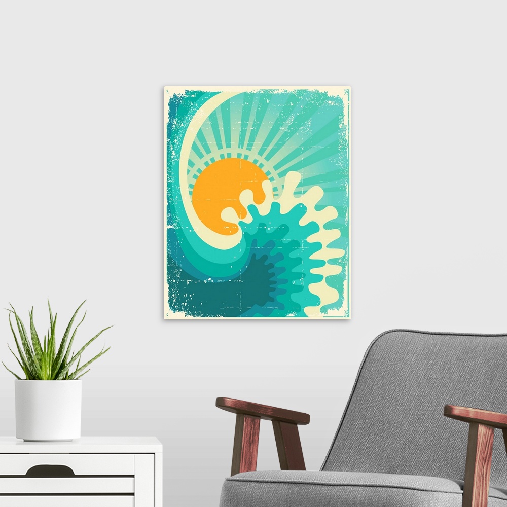 A modern room featuring Wave In Ocean.water Nature Background With Sun.vintage