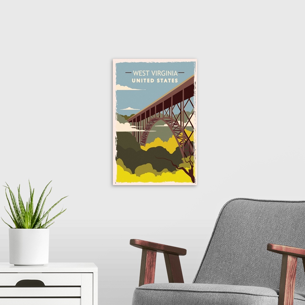 A modern room featuring West Virginia Modern Vector Travel Poster