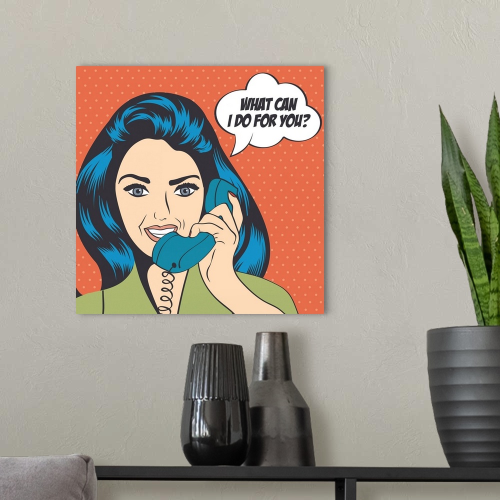 A modern room featuring Woman Chatting On The Phone, Pop Art Illustration