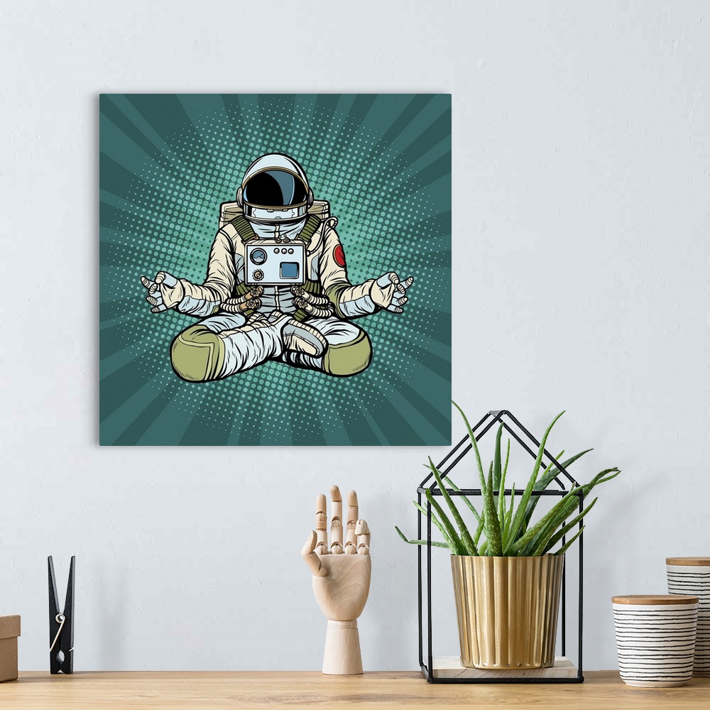 A bohemian room featuring Yoga Astronaut In Lotus Pose